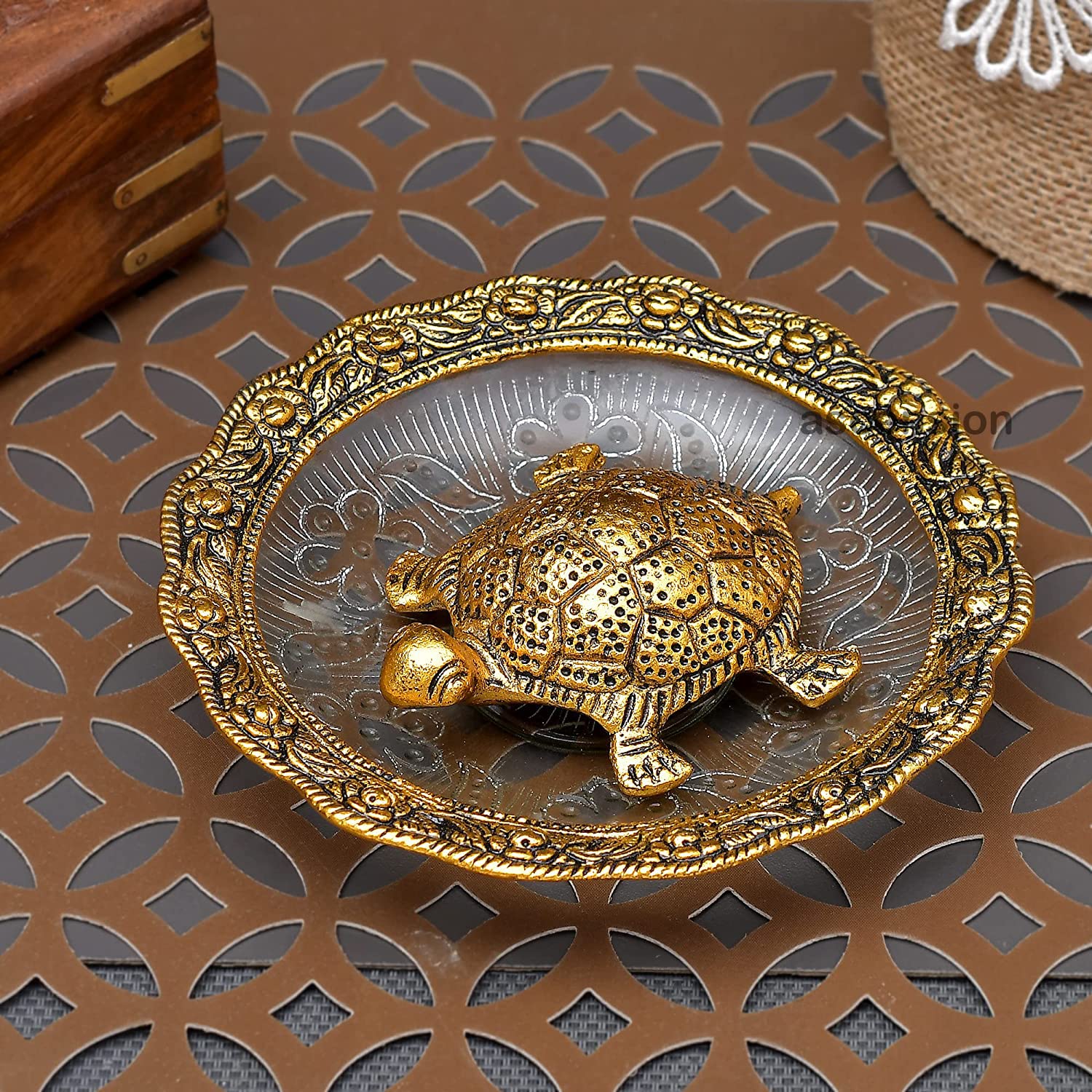 ascension Crafts Metal Feng Shui Tortoise on Plate Showpiece Tortoise for Good Luck Kachuwa Good Luck Home Decorative Items Decorative Items for Living Room & Feng Shui Items for Home