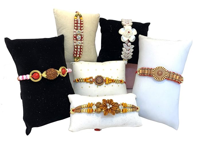 ascension ® Assorted design Kundan Meena Rakhi Raksha Bandhan Gift Band Moli Bracelet Wristbands Stone Pearl Designer Rakhi for Brother bhaiya with Roli Tilak Pack - Image 2