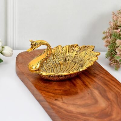 ascension Oxidized Metal Swan Shape Dry Fruit Tray Duck Bowl for Flower Petal, Snacks Platter for Home Decoration Items Diwali Gifts Festive Showpiece (Pack of 1), Gold, 500 Ml