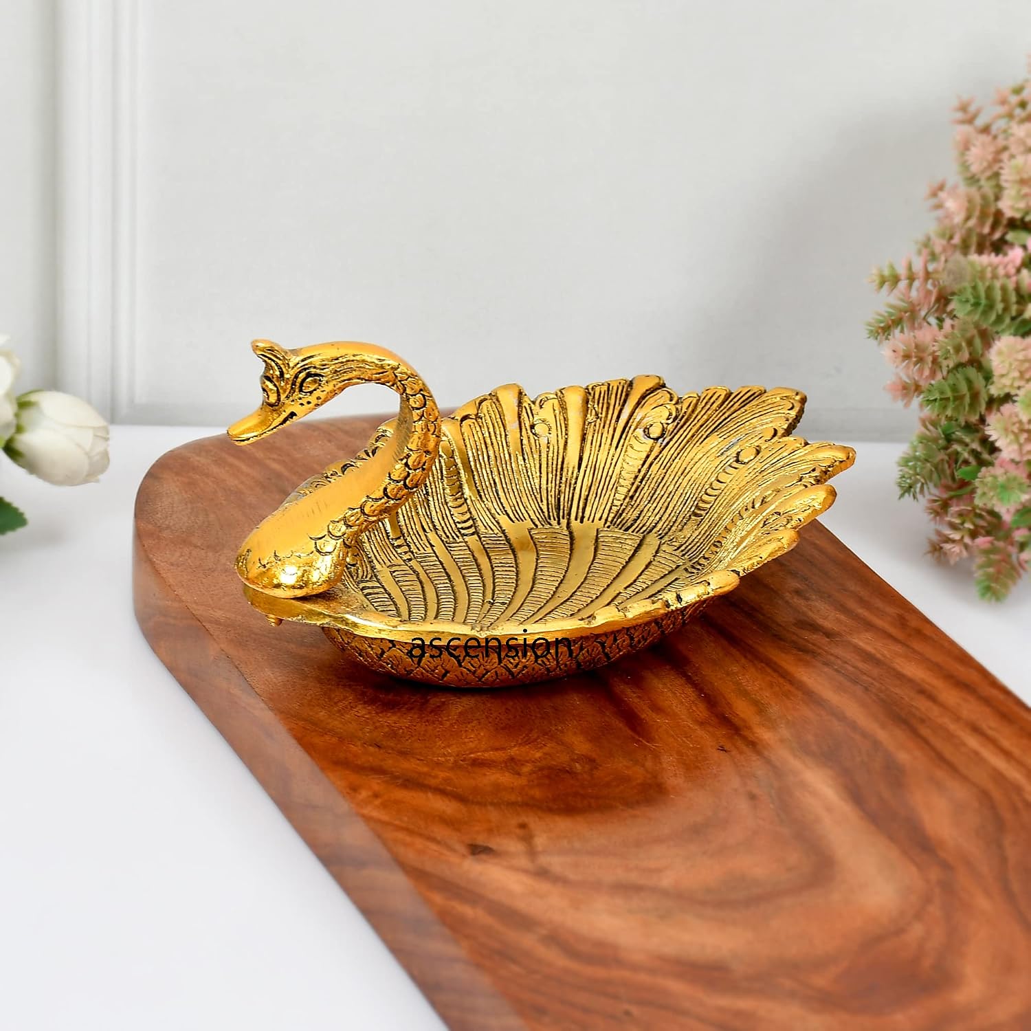 ascension Oxidized Metal Swan Shape Dry Fruit Tray Duck Bowl for Flower Petal, Snacks Platter for Home Decoration Items Diwali Gifts Festive Showpiece (Pack of 1), Gold, 500 Ml