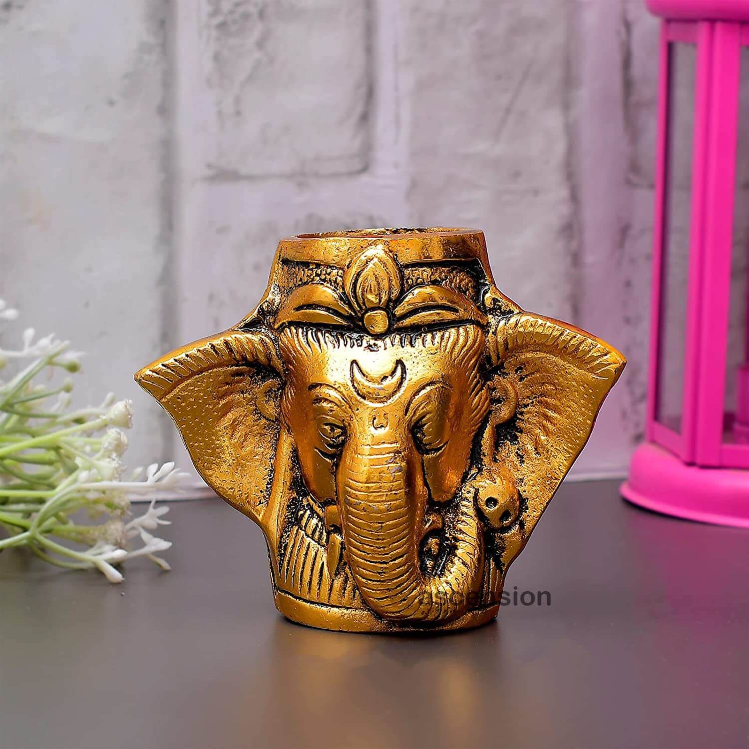 ascension Metal Elephant Pen Stand Ganesh Face Head for table office Decorative Showpiece Gifts