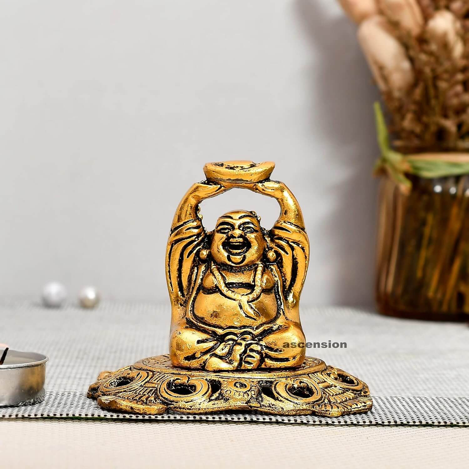 ascension Laughing Buddha Statue for Home Decor Big Size Idols Living Room Door Entrance Decoration Items Decorative Showpiece Figurine Garden Height Sitting Buddha