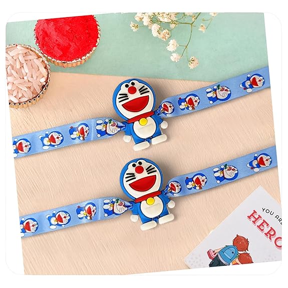ascension Pack of 2 Kids Rakhi Cartoon Character Wrist Slap Band Cute Fancy Soft Rubber Bracelet for Girls & Boys Brother Raksha Bandhan With You are My Hero Fridge Magnet & Roli Tilak Pack
