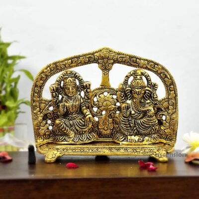 ascension Metal Laxmi Ganesh Gold Plated Decoration Royal Look Anniversary Festivals Gift Handicraft for Home Decor Gift Item Room Home Decoration Diwali Gifts (Golden)