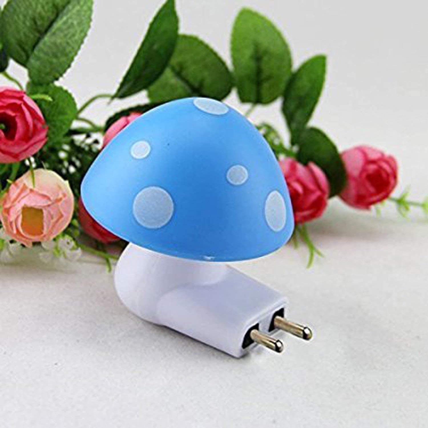 ascension 1Pcs Mushroom Shaped Energy Saving Sensor Led Romantic Night Light with Plug for Childrens Kids Room Night Light Lamp for Bed Room (Assorted Color) - Plastic