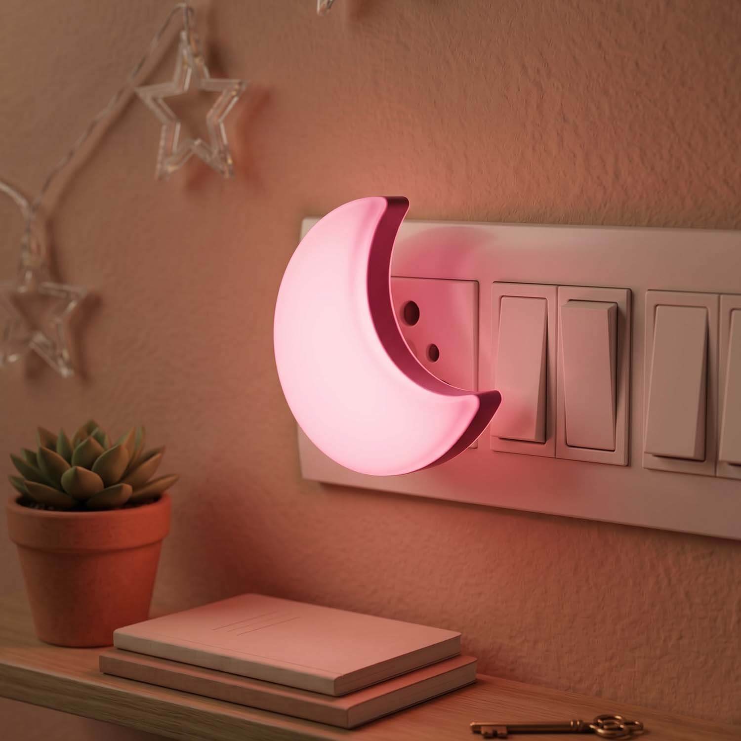 ascension Plastic 1Pcs Moon Shape Lamp 2 Watt Automatic Night Sensor Moon Lamp Kids Favourite Birthday & Party Return Gifts Night Lights Night Lamp for Bedroom (Random Color), LED, Multicolor