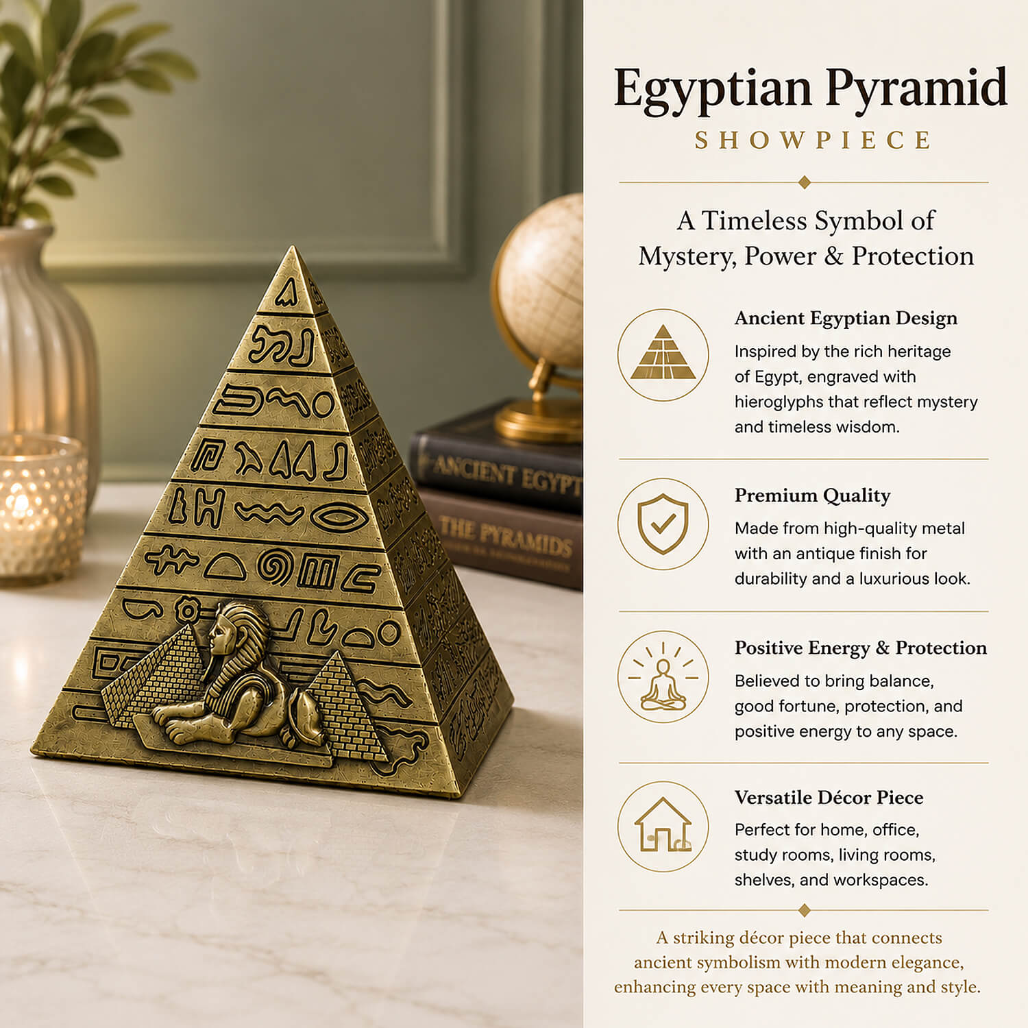 ascension Metal Egyptian Pyramid Idol Miniature Showpiece for Home & Office Decor Collectible Souvenir Statue for Office Deck, Table, Living Room, Tabletop, Desk Decor Gift for Travel Lovers - Image 6
