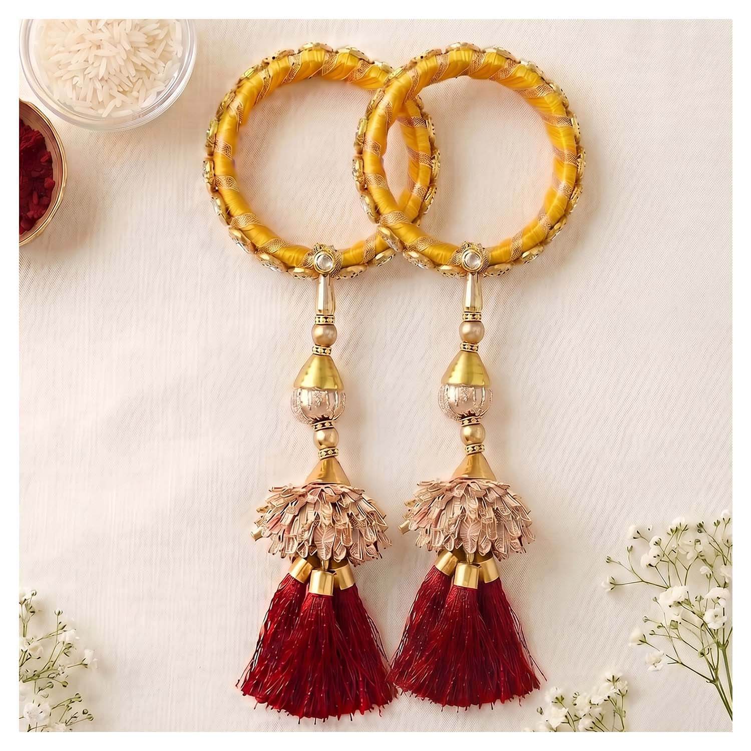 ascension ® Flower Beats Bracelet Kundan Kada Gota Pati Golden Thread and Pearl Jumar Latkan Kaleera bangle, kalere Kada Flower Lumba Rakhi for Bhabhi Girls Women Sister