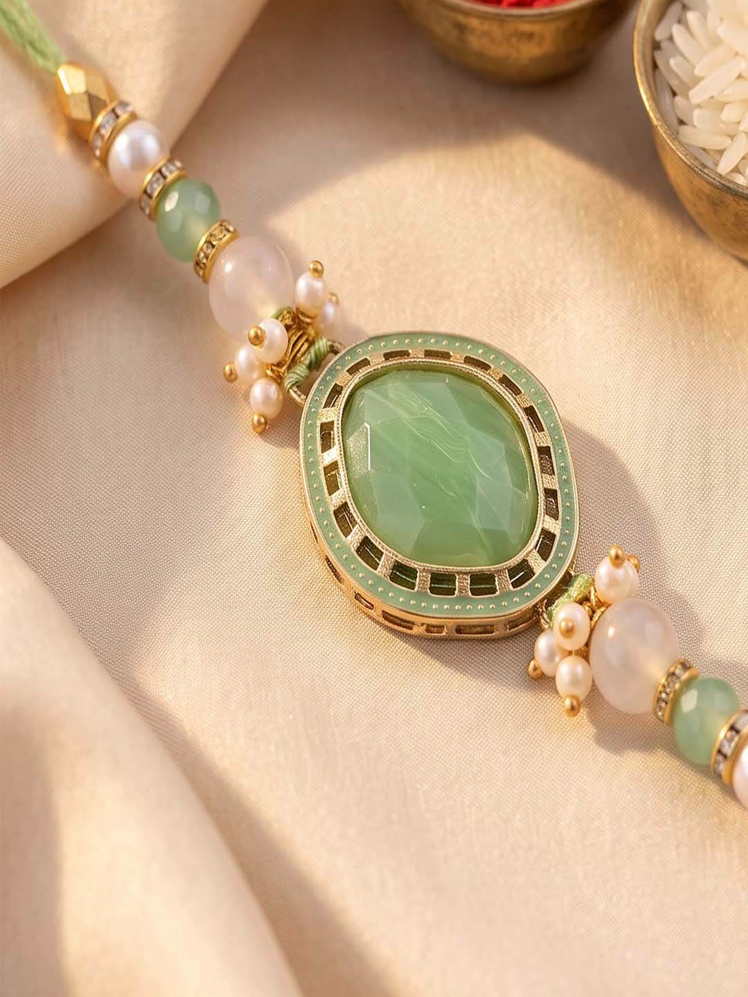 ascension Set of 2 with Yellow & Green, Pearl Beads Rakhi Set for Brother, Bhai Bhaiya & Sister Bracelet with Roli Tilak & You are My Hero Fridge Magnet for Raksha Bandhan Gift - Image 3