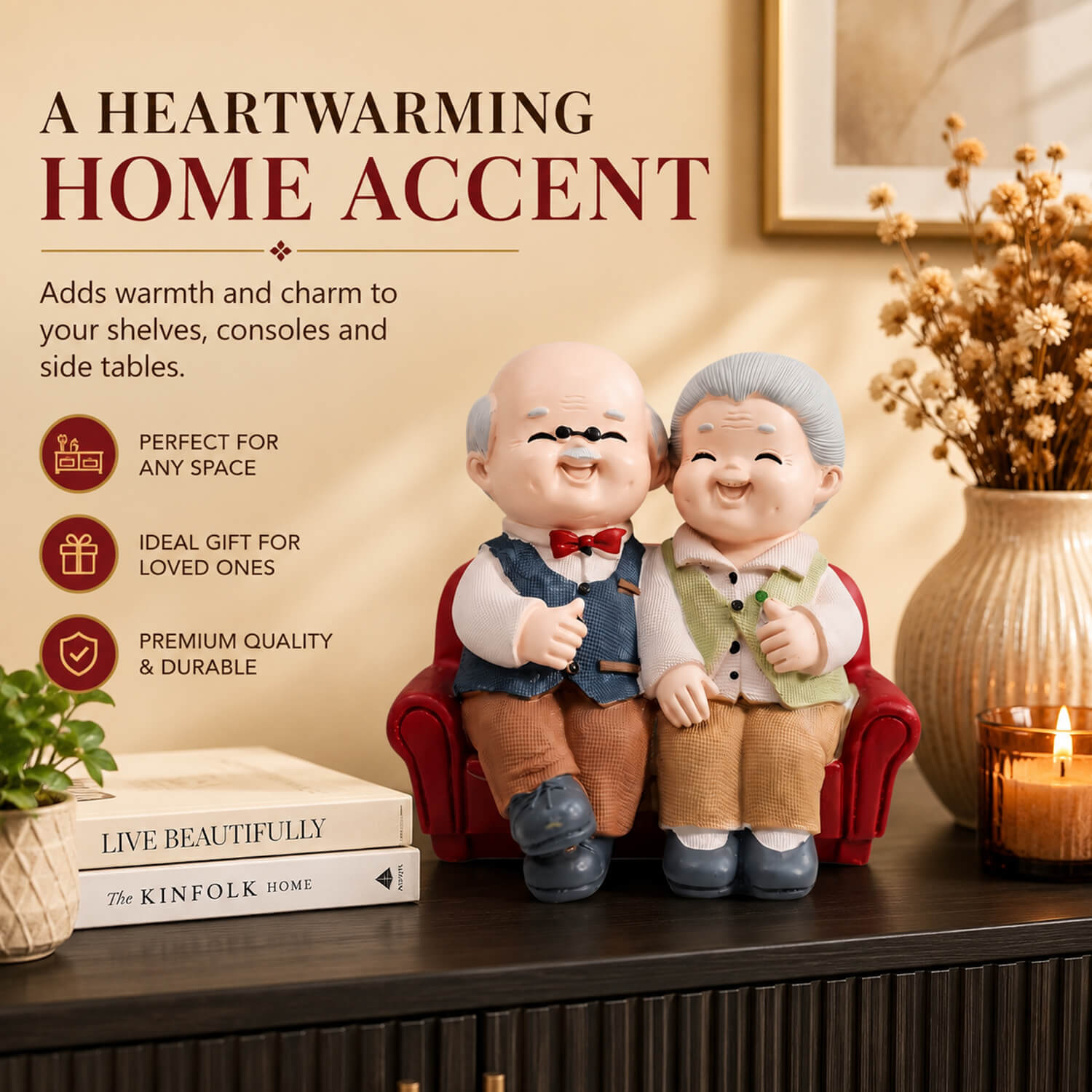 ascension Cute Romantic Old Couple Figurine Resin Grandparents Statue with Love Showpiece Romantic Decorative Item for Anniversary Retirement Birthday Gift Valentines Day Home & Office Decor - Image 3