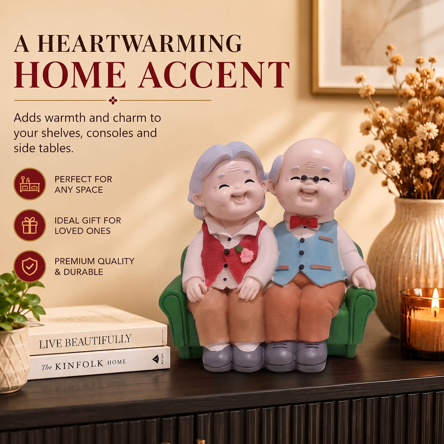 ascension Cute Romantic Old Couple Figurine Resin Grandparents Statue with Love Showpiece Romantic Decorative Item for Anniversary Retirement Birthday Gift Valentines Day Home & Office Decoration - Image 4
