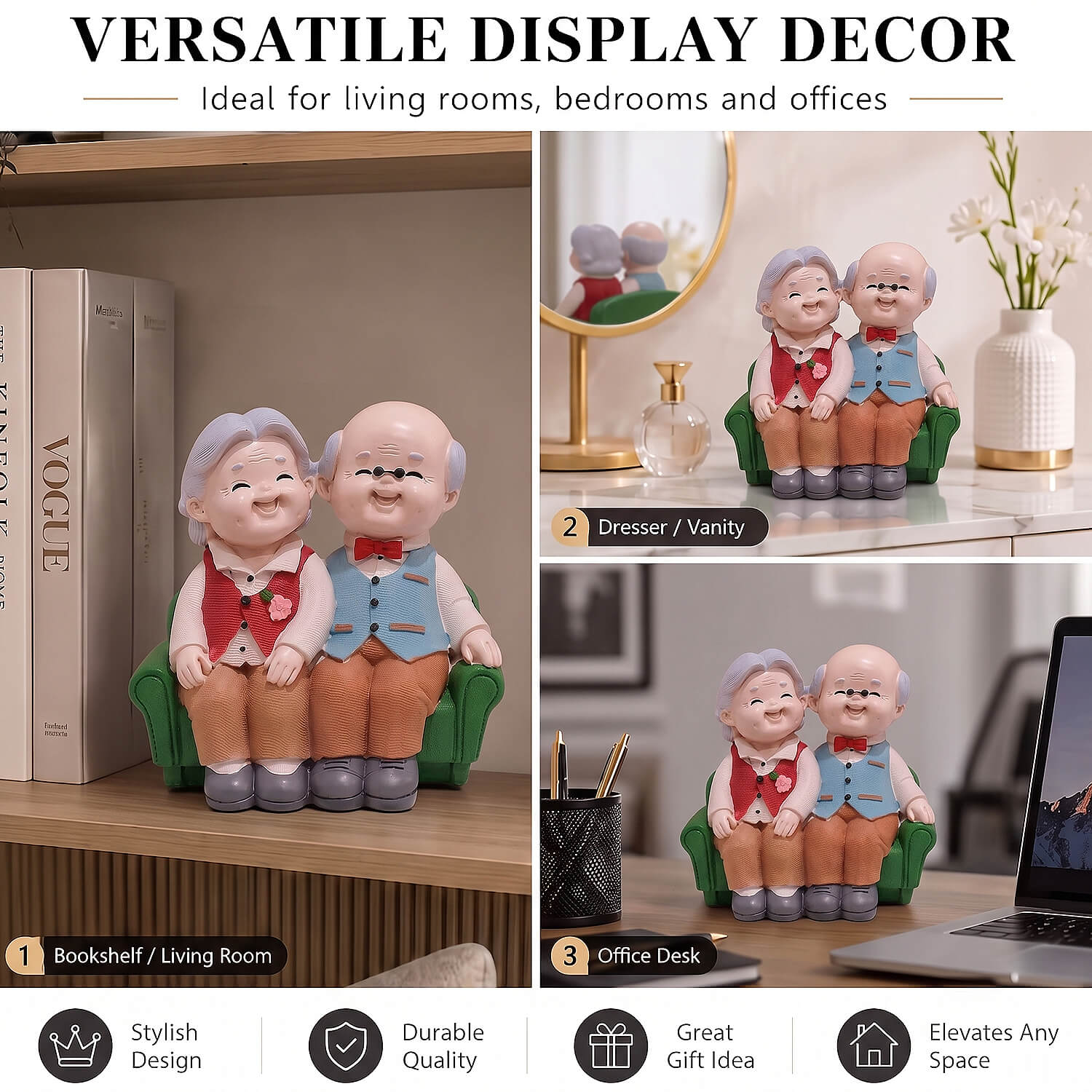 ascension Cute Romantic Old Couple Figurine Resin Grandparents Statue with Love Showpiece Romantic Decorative Item for Anniversary Retirement Birthday Gift Valentines Day Home & Office Decoration - Image 3