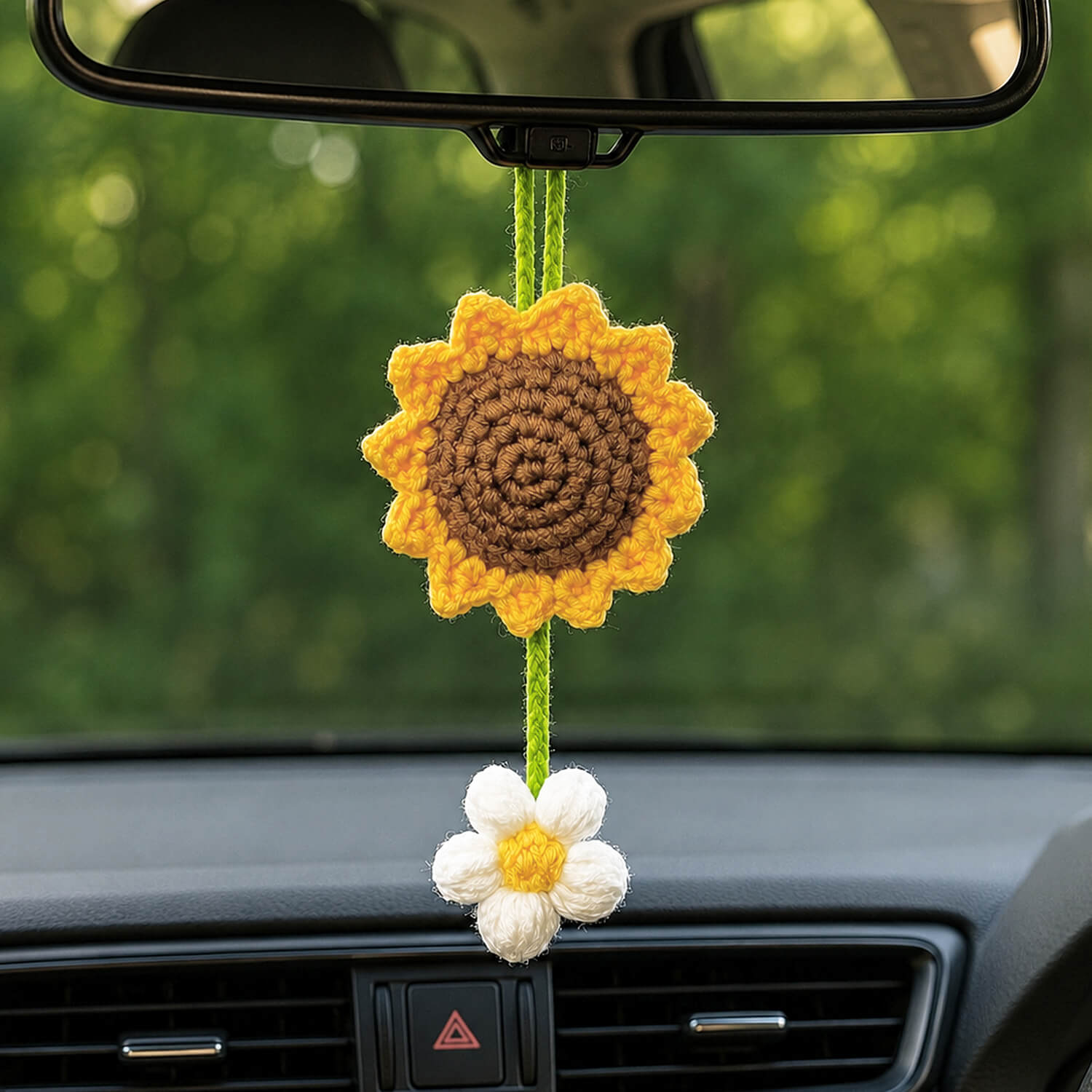 ascension Car Hanging Crochet Sunflower Knitted Rear View Mirror Hanging Ornament Handmade Flower Charm for Car, Home, Office Decoration Car Interior Accessories & Gift Item