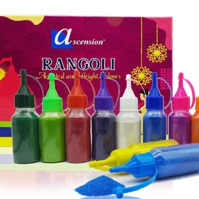 Assorted rangoli making powder colors in squeeze bottles for decorative rangoli designs