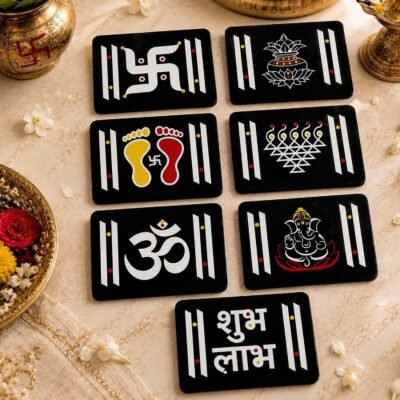 Pooja decorative Shubh Labh set with Swastik, Om, Kalash, Ganesha and auspicious Hindu designs