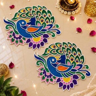 Ascension Portable Peacock Design Rangoli Stencils (11inches) for Diwali Décor Home Decoration