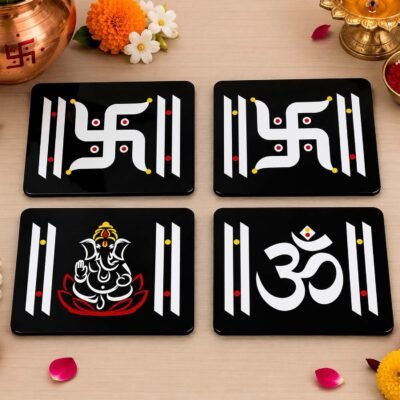 Pooja wall decor set with Swastik, Om and Ganesha designs