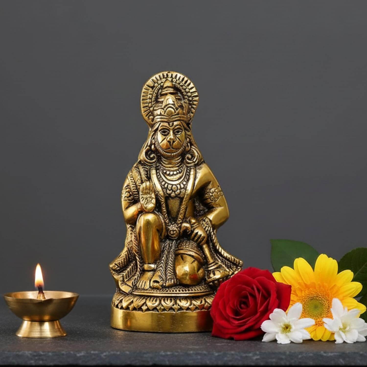 ascension Hanuman Ji Statue Metal Idol Bajrangbali Murti for Temple, HomeDecor, Office, Gifts Bahubali Sitting Murti for Home Decorative Showpiece