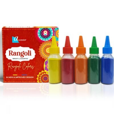 Ascension Rangoli Powder Colors Bottles Design Creativity Diwali Floor Rangoli Art Ceramic Colours Rangoli Color Powder Rang for Navratri Pooja Mandir (Pack of 5)