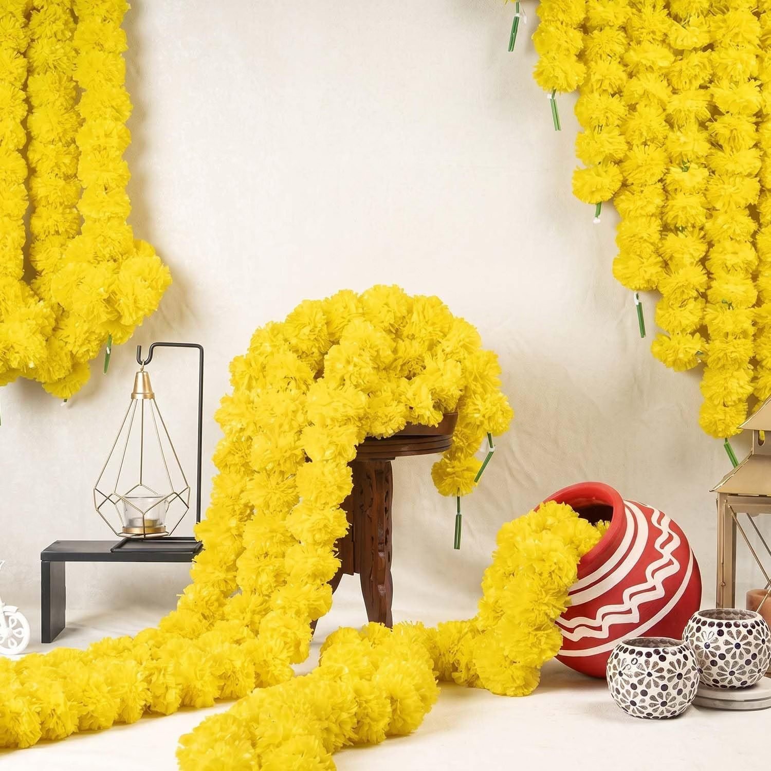 ascension 5 Pcs Handmade Artificial Marigold Flowers Garland for Diwali, Pooja, Wedding, Festive Home Decor, Toran, Garland & Floral Decoration - Yellow Color Decoration Long for Door - Image 2