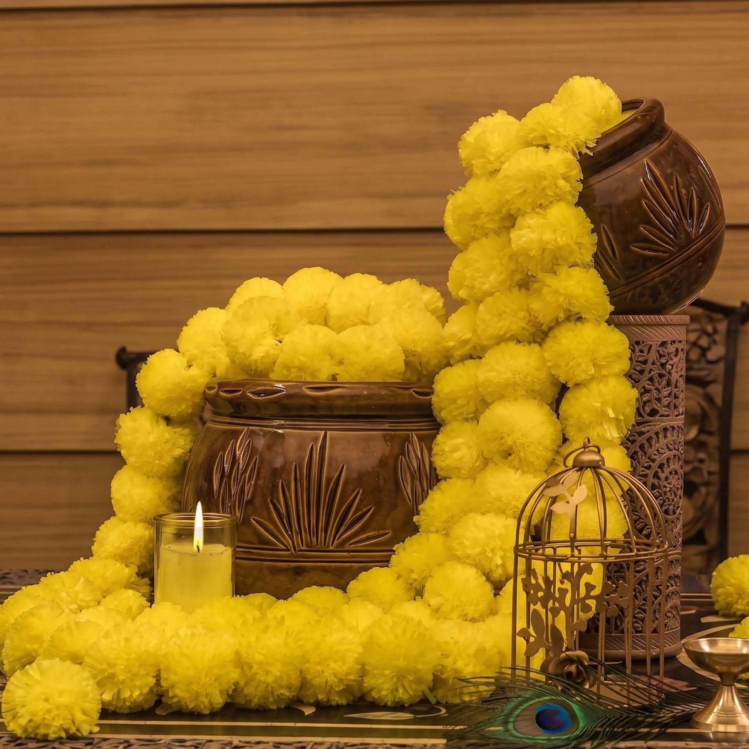 ascension 5 Pcs Handmade Artificial Marigold Flowers Garland for Diwali, Pooja, Wedding, Festive Home Decor, Toran, Garland & Floral Decoration - Yellow Color Decoration Long for Door - Image 5