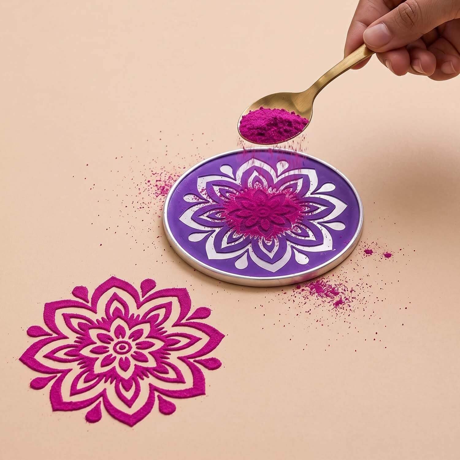 Ascension ® Multi Designer Rangoli Stencils Set of 10 Stencils for Floor Rangoli Decoration Diwali Decoration 4 Inches Round Rangoli Stamp Flower Ganesha Kalash Swastik Stencils 4inches - Image 6