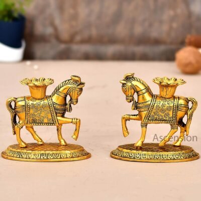 Ascension Metal 1 Pair of Horse Tea Light Candle Stand Holder Feng Shui Horse Vastu Gift Item Good Luck Charm for Interior Living Room Home Decor Office Table Decor Decorative Showpiece