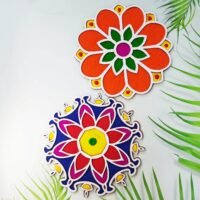 Ascension Pack Of 2 Different Design Rangoli (11 Inch) Stencil For Decor Diy Craft Reusable Templates For Floor Table Just Fill With Rangoli Atta Or Grains For Navratri Pongal Pooja Mandir (Design 2)
