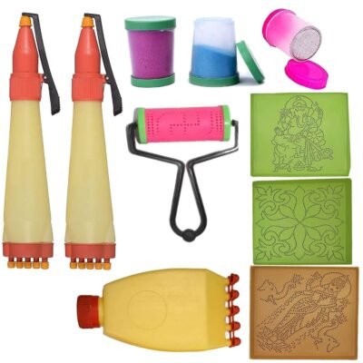 Ascension Rangoli Making tooks Kit Design Draw Rangoli Making Kit 2 Rangoli Pen 3 Fillers 1 Roller 1 Outliner 3 Dotted 6x6inches Rangoli Stencils