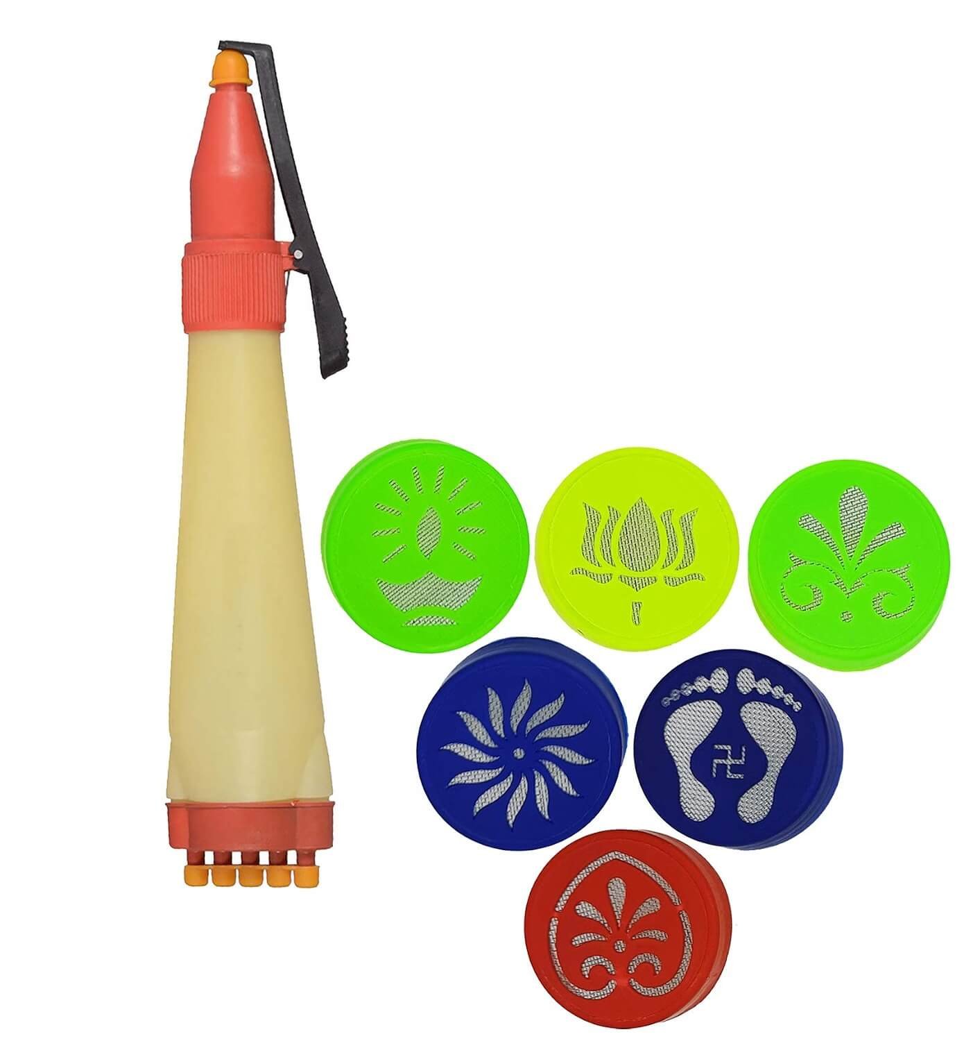 Ascension ® 6 Different Design Draw Rangoli Making Kit Rangoli Stamp Box Om Swastik Flower Multi Designs Colourful Rangoli Designs Rangoli Making Stencils with Rangoli Making Pen