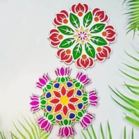Ascension Pack of 2 Different Design Portable Rangoli (11 inches) Stencil for Decor DIY Craft Reusable Templates for Floor Table Just Fill with Rangoli Atta or Grains for Navratri Pongal Pooja Mandir (Design 1)