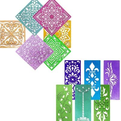 Ascension ? Plastic Om Swastik Draw Rangoli Making Kit Stamp Flower Multi Designs Colourful Rangoli Designs 6 Rangoli Making Border Stencils, 6 Square Stencils 8 X 8 inches - 12 Different Design