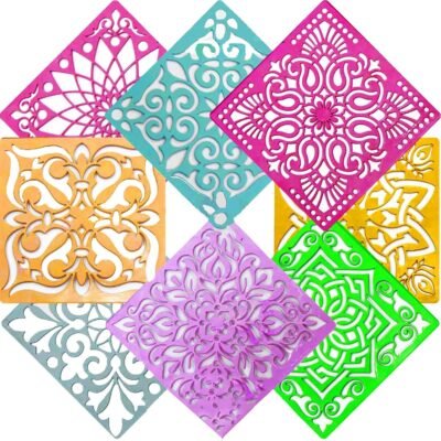 Ascension 12 Different Design Draw Rangoli Making Kit, Rangoli Stamp - Om, Swastik, Flower, Assorted Multi Colourful Rangoli Designs, Rangoli Making Stencils,Plastic