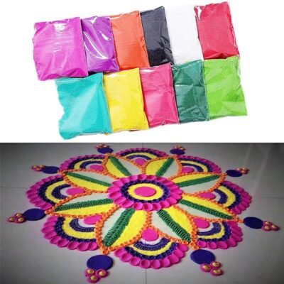 Ascension Rangoli kit 10 Multicolour Rangoli Powder 80g Each with 6 Rangoli Stencils Stamp Ceramic Colours Rangoli Powder Colors Rangoli Making Kit for Floor Diwali Navratri Pongal Pooja Mandir