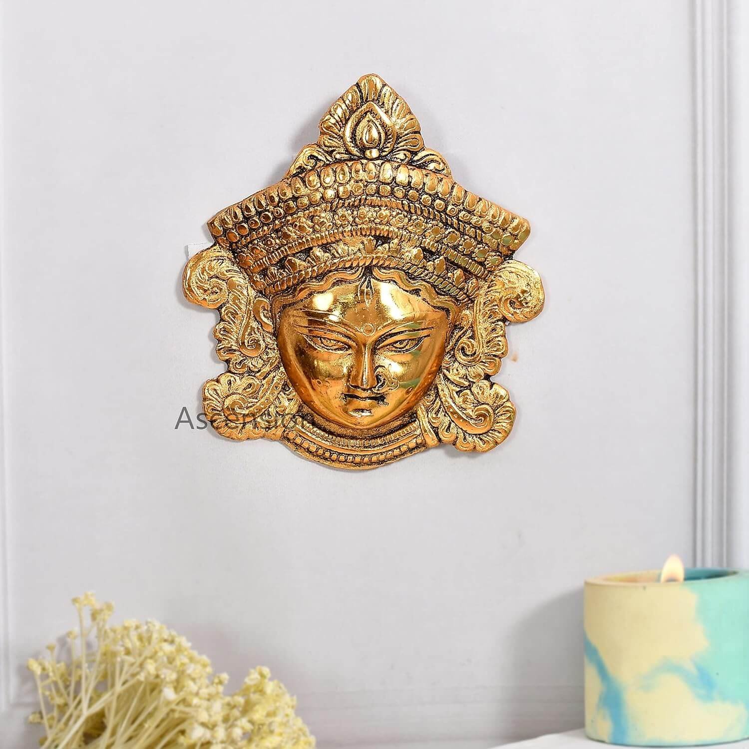 ascension Metal Durga MATA Face For Wall Hanging Sculpture Hindu Religious Maa Kali Durga Head For Home Decor,Office, Living Room, Pooja Room Diwali And Navratri Decoration