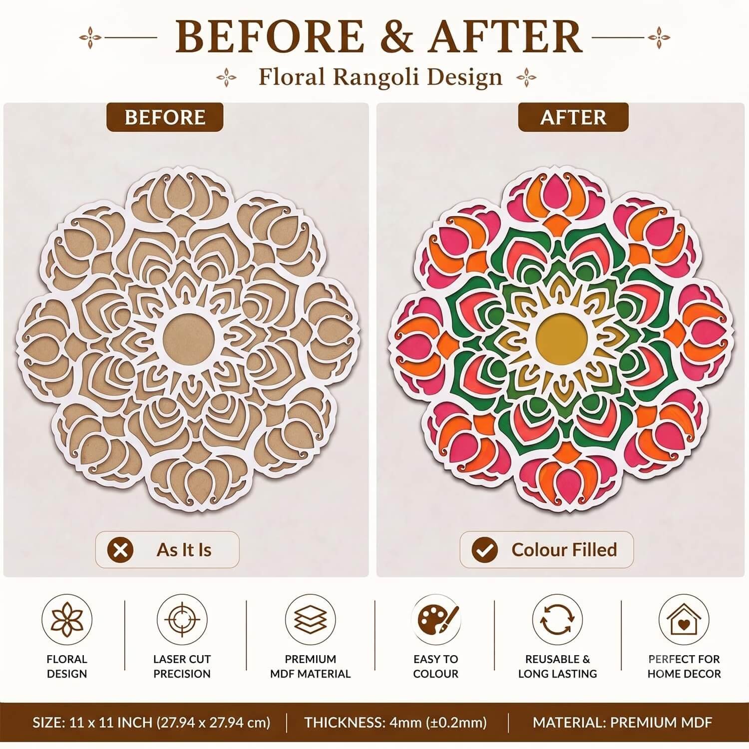 Ascension Portable Rangoli (11 inches) Stencil for Decor DIY Craft Reusable Templates for Floor Table Fill with Rangoli Atta or Grains for Navratri Pooja Mandir Rangoli Mats for Decoration (Design 2) - Image 5