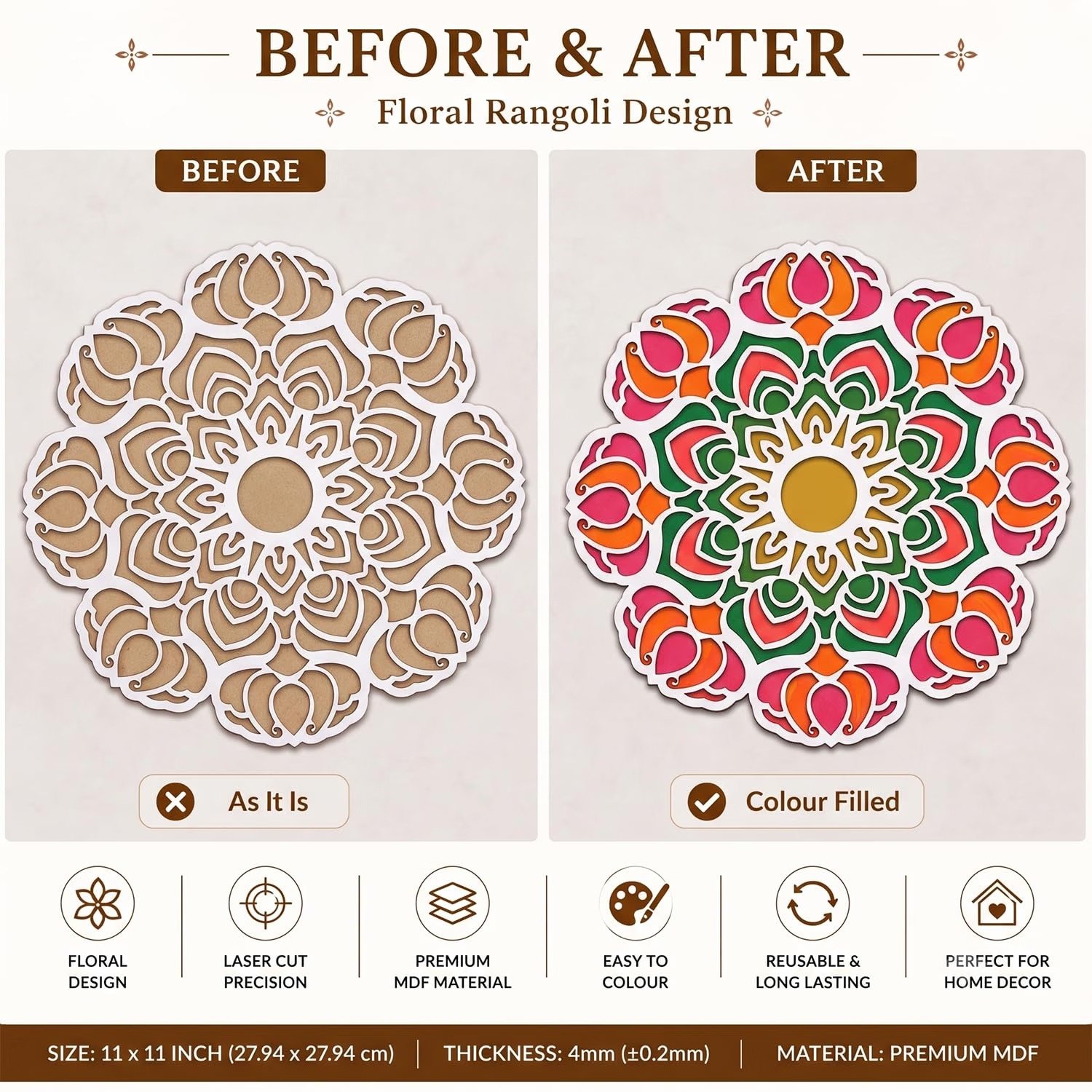Ascension Portable Rangoli (11 inches) Stencil for Decor DIY Craft Reusable Templates for Floor Table Fill with Rangoli Atta or Grains for Navratri Pooja Mandir Rangoli Mats for Decoration (Design 2) - Image 8