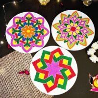 Ascension Set of 3 Plastic Double Sided Different Design Portable Rangoli Stencil (10inches) for Diwali Decor DIY Craft Reusable Templates for Floor Just Fill with Rangoli Atta Rangoli Mats