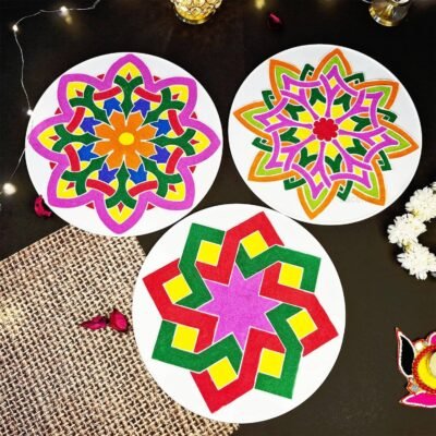 Ascension Set of 3 Plastic Double Sided Different Design Portable Rangoli Stencil (10inches) for Diwali Decor DIY Craft Reusable Templates for Floor Just Fill with Rangoli Atta Rangoli Mats
