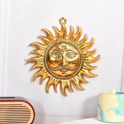 ascension Sun Face Hanging Surya Bhagwan Face For Home Decor Office Living Room Wall Decor Hanging Surya For Vastu, Success, Prosperity for Positive Energy Metal Sun Face Wall Hanging For Main Door