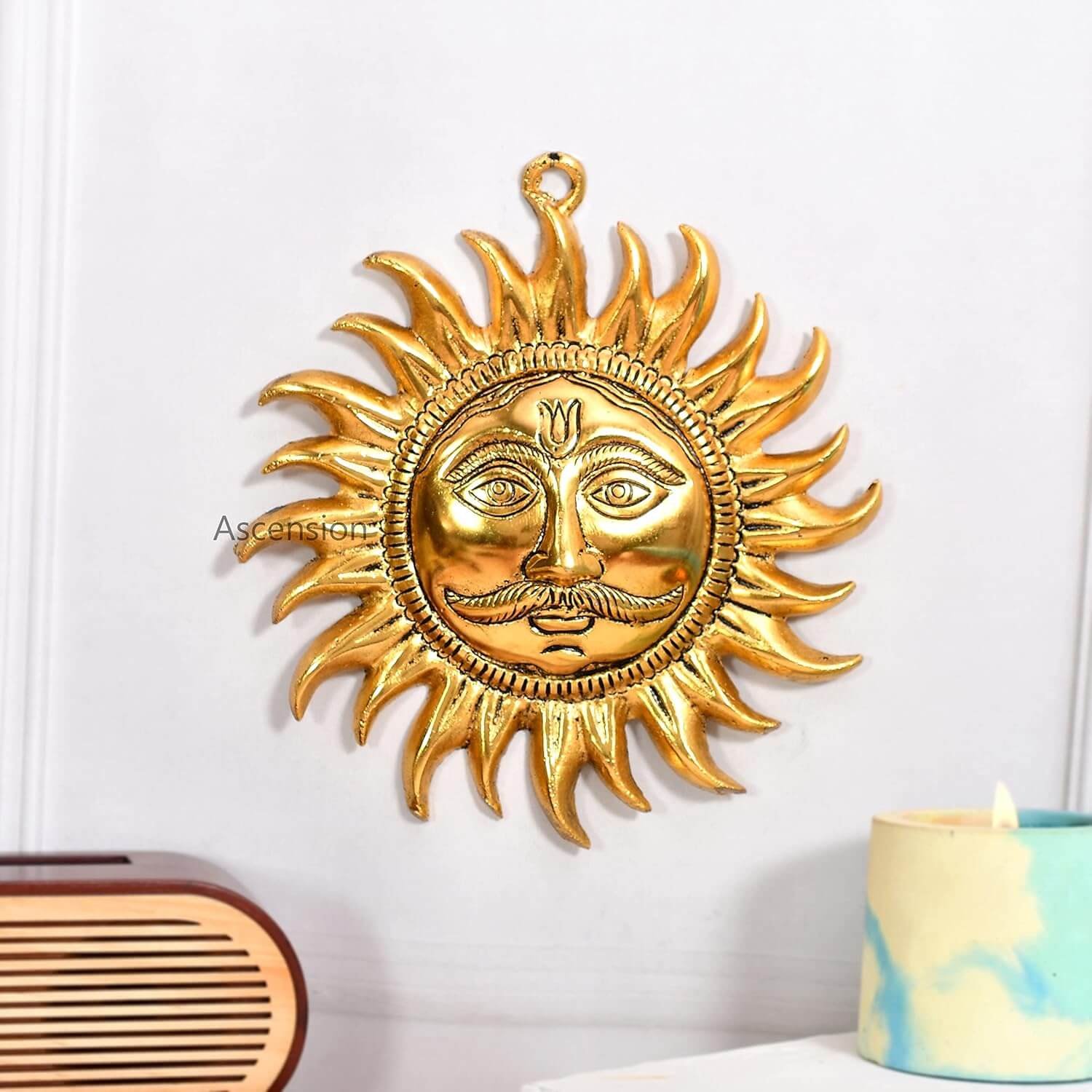 ascension Sun Face Hanging Surya Bhagwan Face For Home Decor Office Living Room Wall Decor Hanging Surya For Vastu, Success, Prosperity for Positive Energy Metal Sun Face Wall Hanging For Main Door
