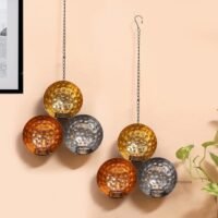 Hammered metal wall hanging tealight candle holder with gold copper and silver bowls