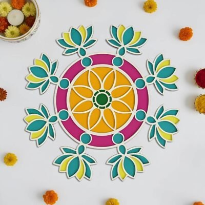 Ascension Portable Rangoli (11 inches) Stencil for Decor DIY Craft Reusable Templates for Floor Table Fill with Rangoli Atta or Grains for Navratri Pooja Mandir Rangoli Mats for Decoration
