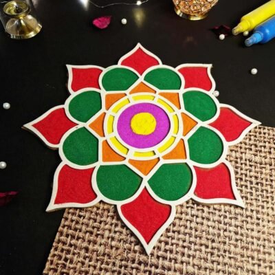 Ascension Pack of 4 Different Design Portable Rangoli Stencil (11inches) for Diwali Decor DIY Craft Reusable Templates for Floor Table Just Fill with Rangoli Atta Rangoli Mats for Decoration