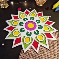 Ascension Pack of 2 Different Design Portable Rangoli Stencil (11.6inches) for Diwali Decor DIY Craft Reusable Templates for Floor Table Just Fill with Rangoli Atta Rangoli Mats for Decoration (Design 1)