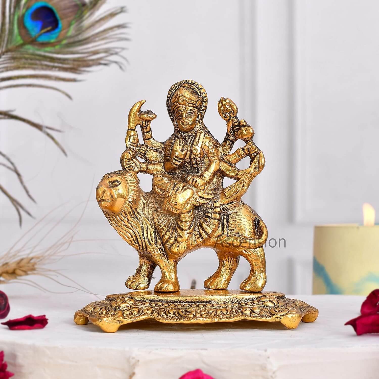 ascension Durga MAA Sitting on Lion Idol Sherawali,Ambe MAA for Home Decor, Temple, Office, Living Room Decorative Durga MATA Murti for Navratri Pooja