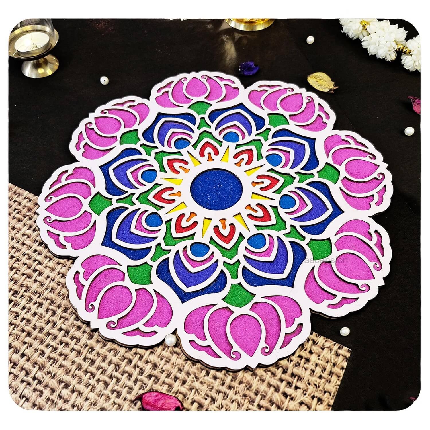 Ascension Portable Rangoli (11 inches) Stencil for Decor DIY Craft Reusable Templates for Floor Table Fill with Rangoli Atta or Grains for Navratri Pooja Mandir Rangoli Mats for Decoration (Design 2) - Image 3