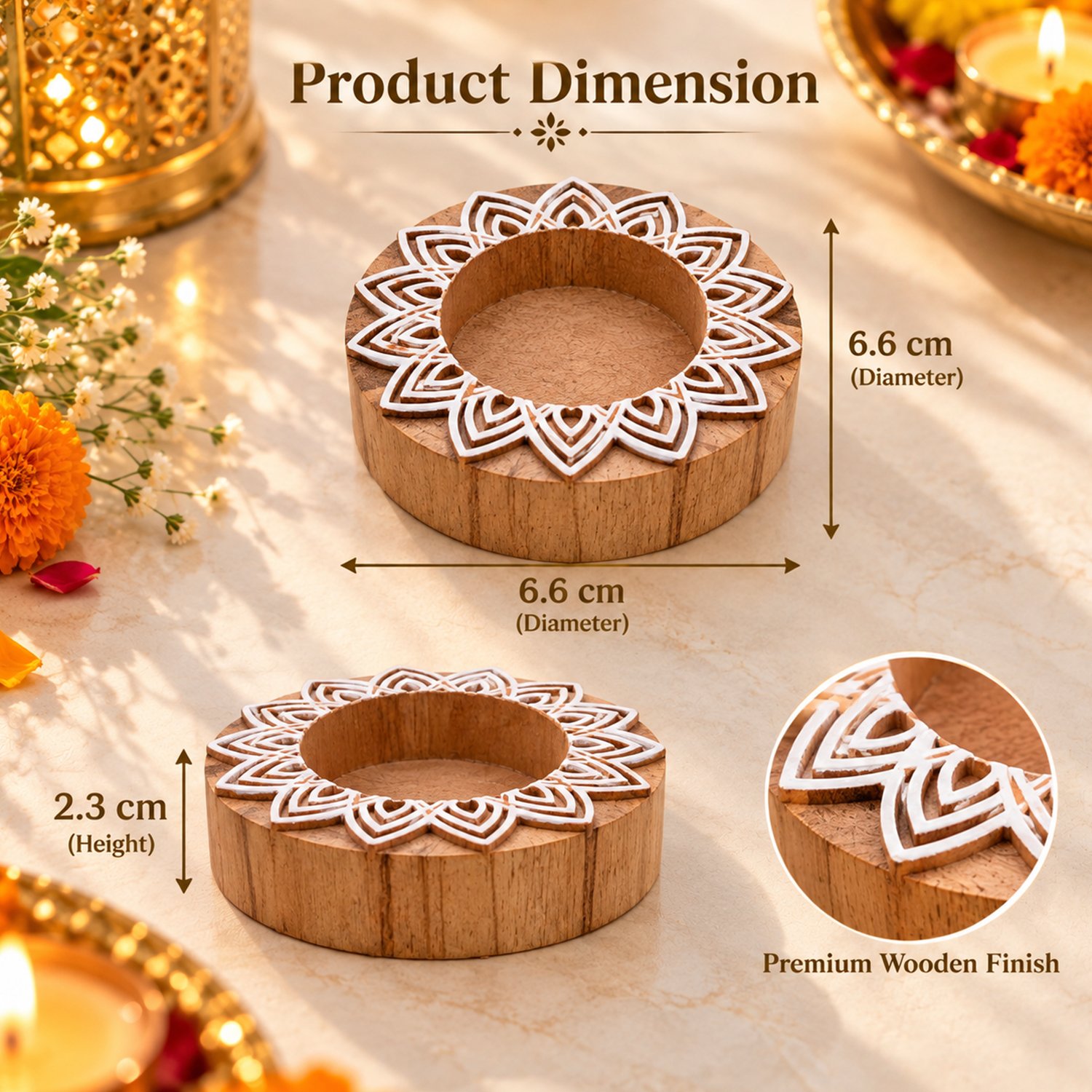 Ascension Pack of 4 Wooden Mandala Design Tea Light Candle Holder Handmade Wooden Block Print Tealight Candle Stand Decorative Items for Puja Gifting Indoor Outdoor Diwali Home & Office Decoration - Image 8