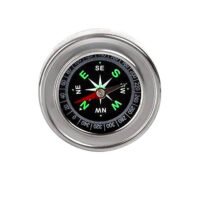 Ascension pocket directional compass in silver metallic casing with black dial and green markings.