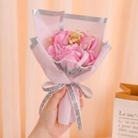 Ascension pink rose flower bouquet enclosed in a clear gift box printed with Best Wishes.